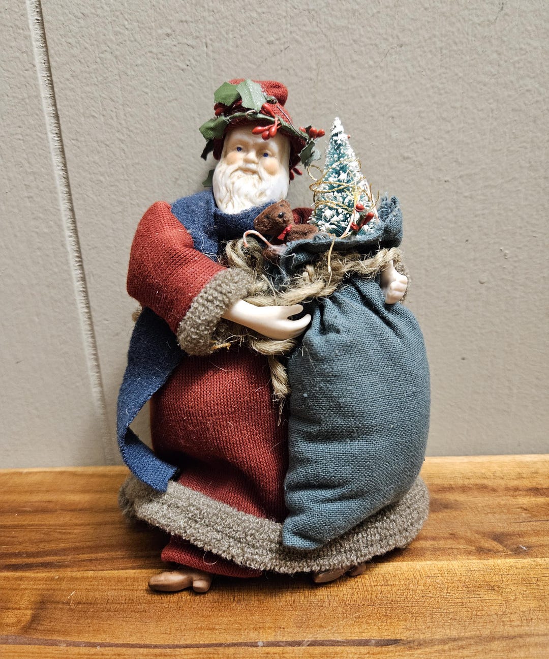 Artist Made Vintage Santa Doll / Figurine With Porcelain Face
