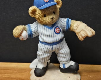 ¡Vamos Cubs! Oso de peluche de béisbol de los Chicago Cubs (2003) - 10 cm de alto x 9 cm de ancho - Cubbies - Cherished Teddies Ryne Sandberg - Edición limitada numerada