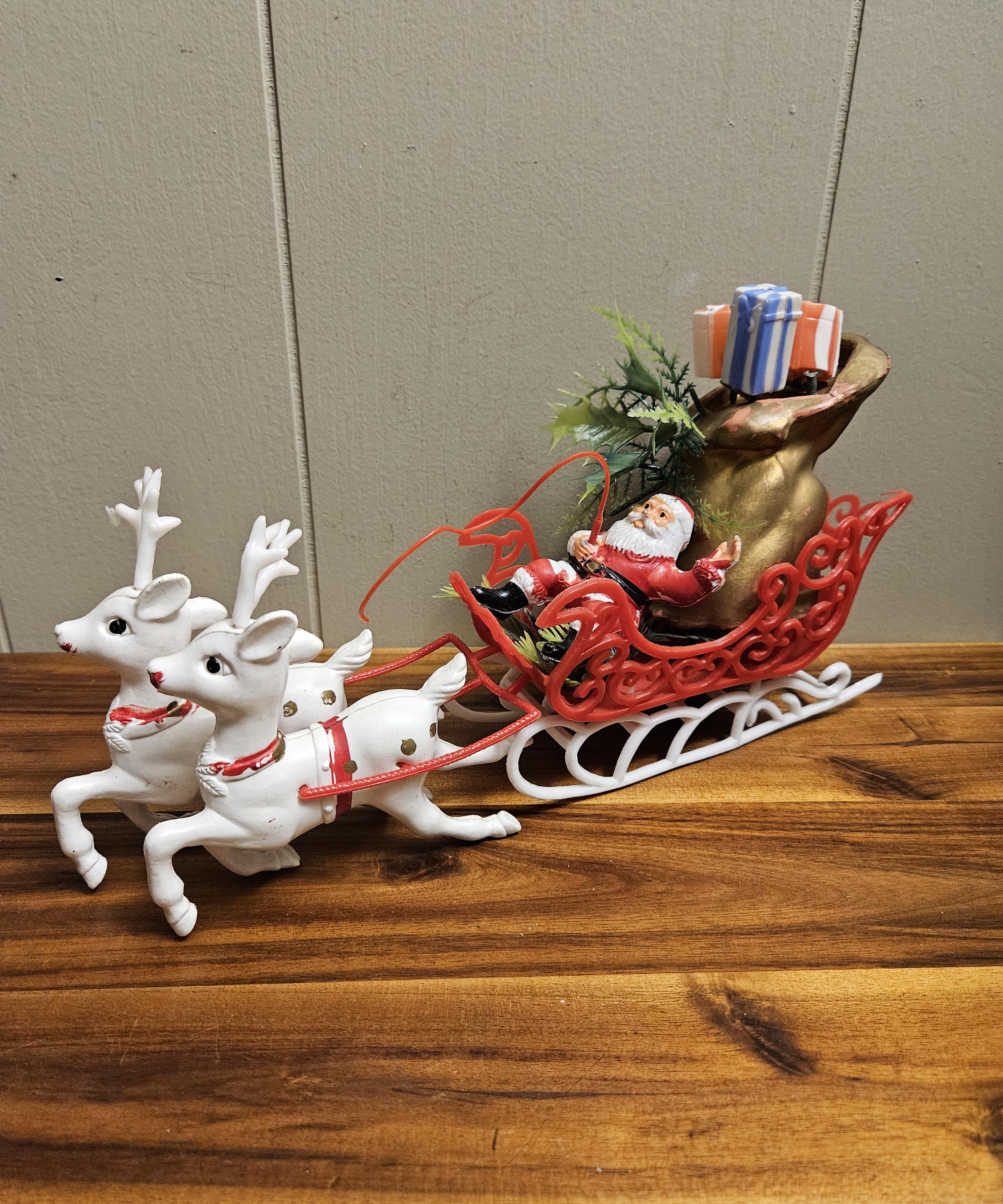 Vintage 1940's /50's Santa Claus Sleigh With Two Reindeer Retro