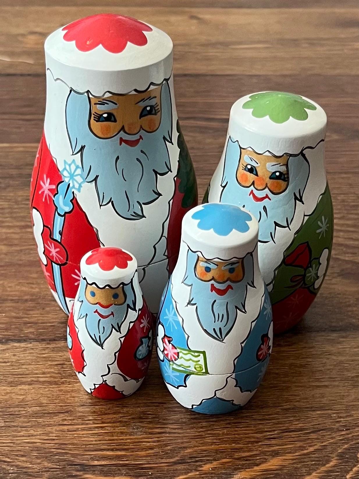 Santa Claus Vintage Matryoshka Hand Painted Wood Christmas Nesting