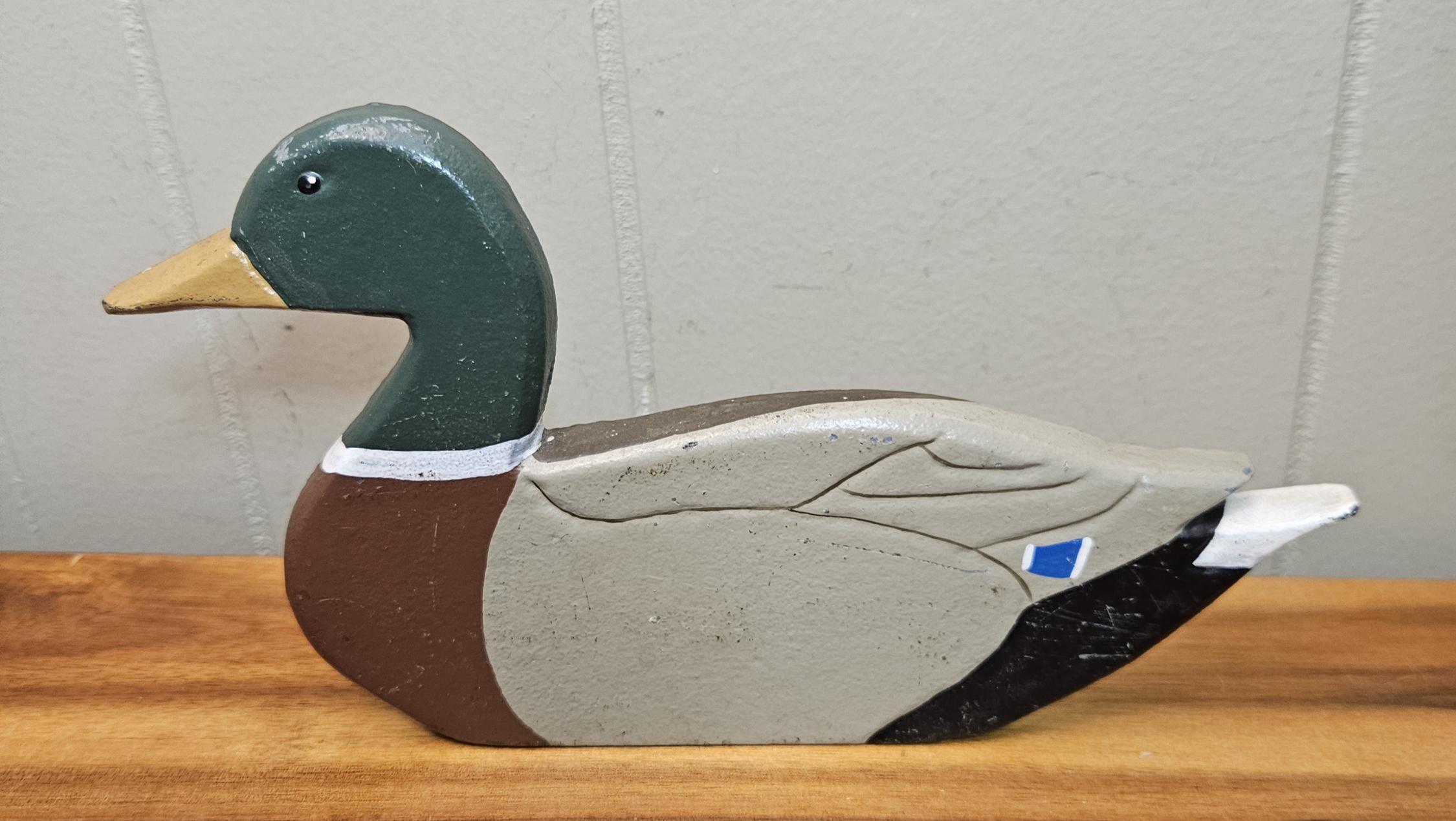 Cast Iron Painted Mallard Duck Decoy Vintage North Woods Doorstop