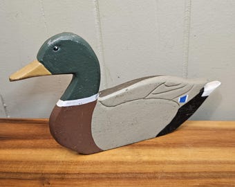 Cast Iron Painted Mallard Duck Decoy Vintage North Woods Doorstop / Cabin Decor - 4.5" Tall x 8.5" Wide - Weighs 2 Pounds 2 oz - Bookend
