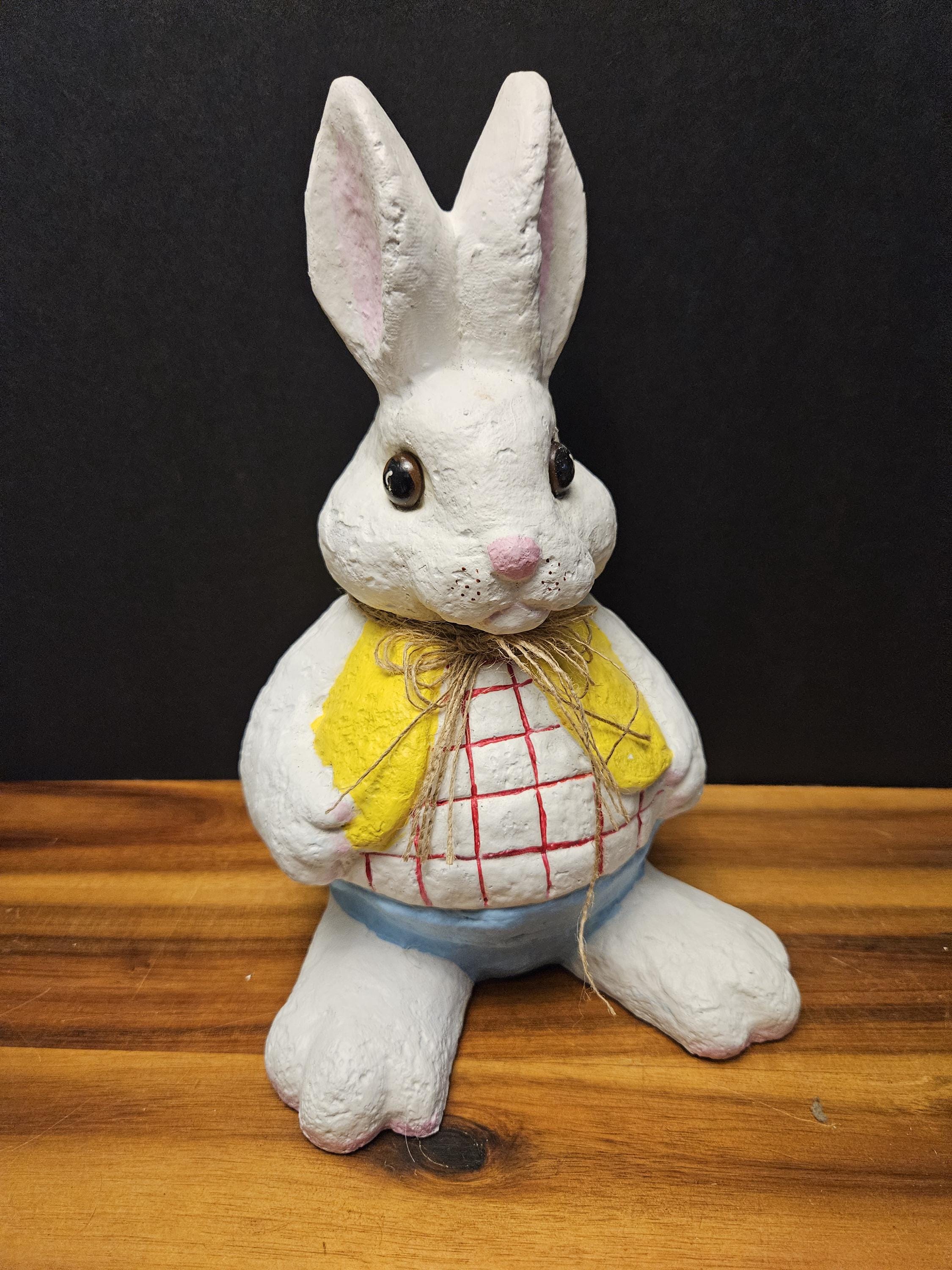 Plaster Rabbit Statue Large Vintage Primitive Chalkware Plaster Bunny Rabbit Easter Figure ...