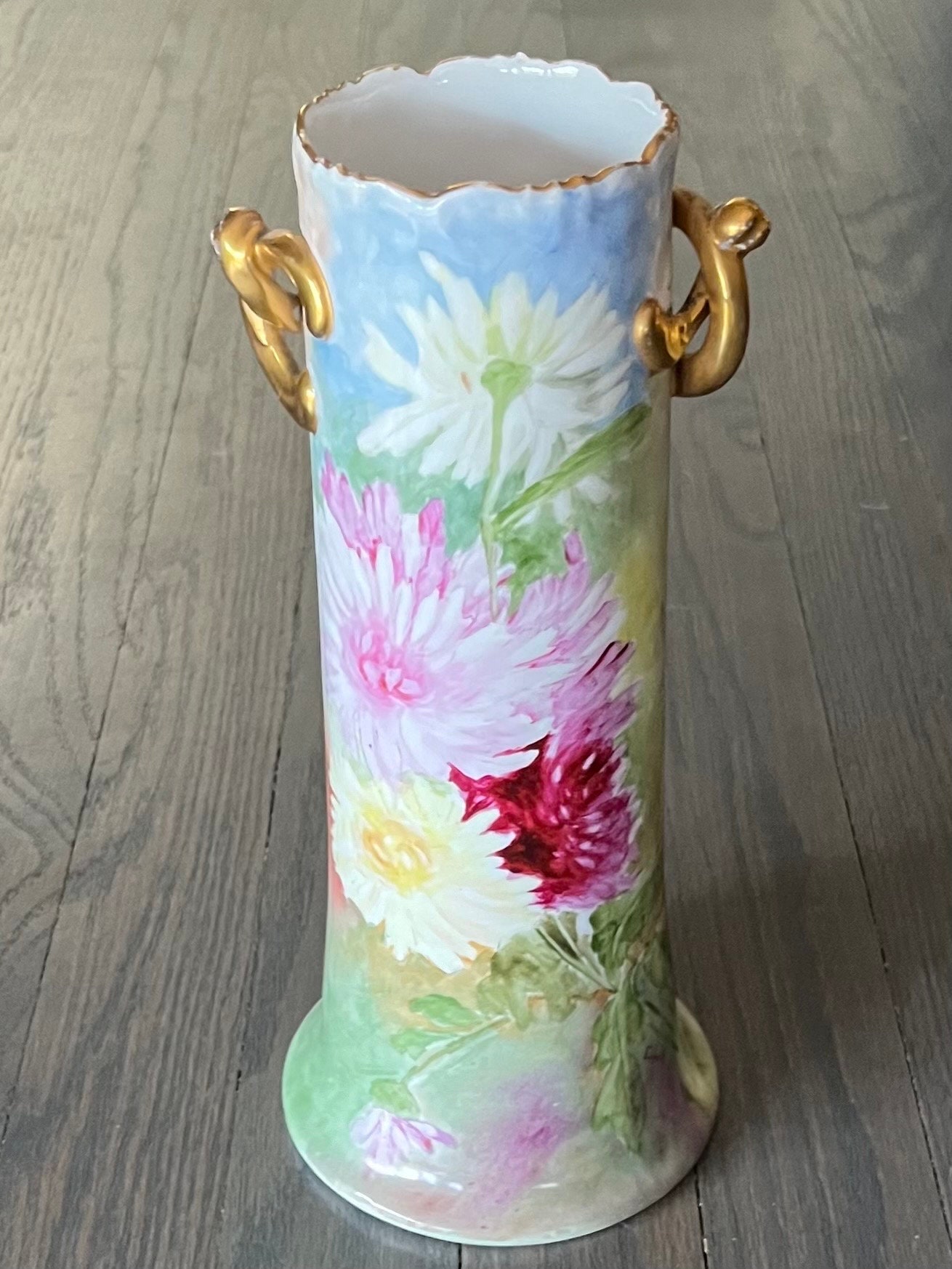 Vienna Austria Hand Painted Floral Peonies Porcelain Vase With