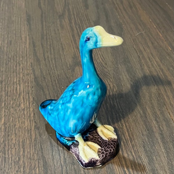 Turquoise Blue Glazed Porcelain Vintage 1950’s Chinese Duck Figurine