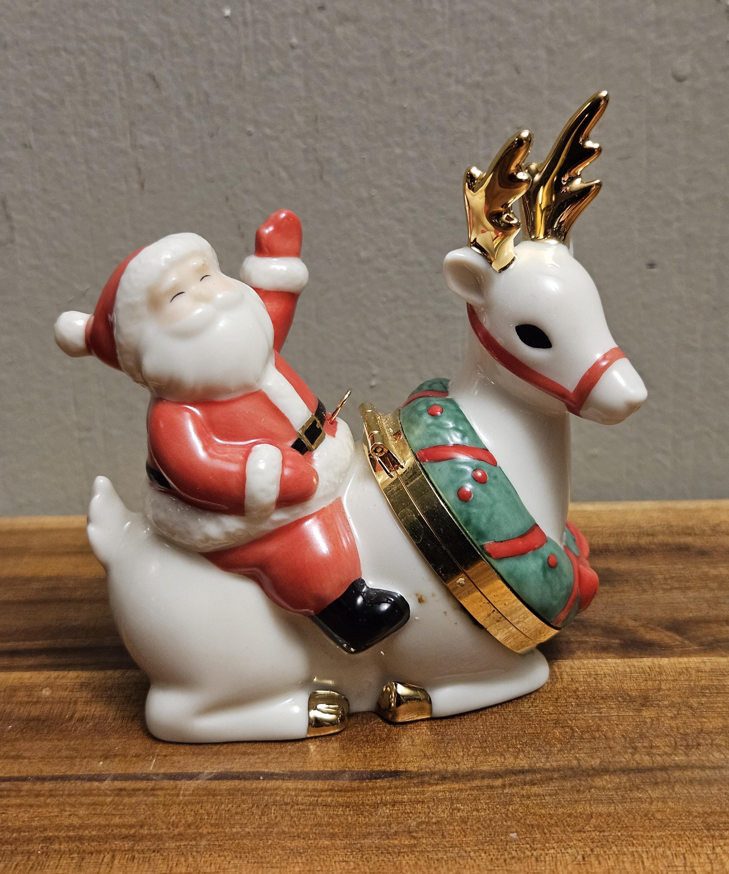 Vintage Hand Painted Lenox Santa Claus and Reindeer Clasped