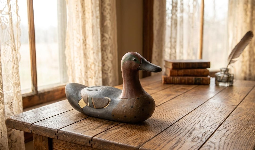 Vintage Hand Painted and Carved Green Winged Teal/wood/hunting