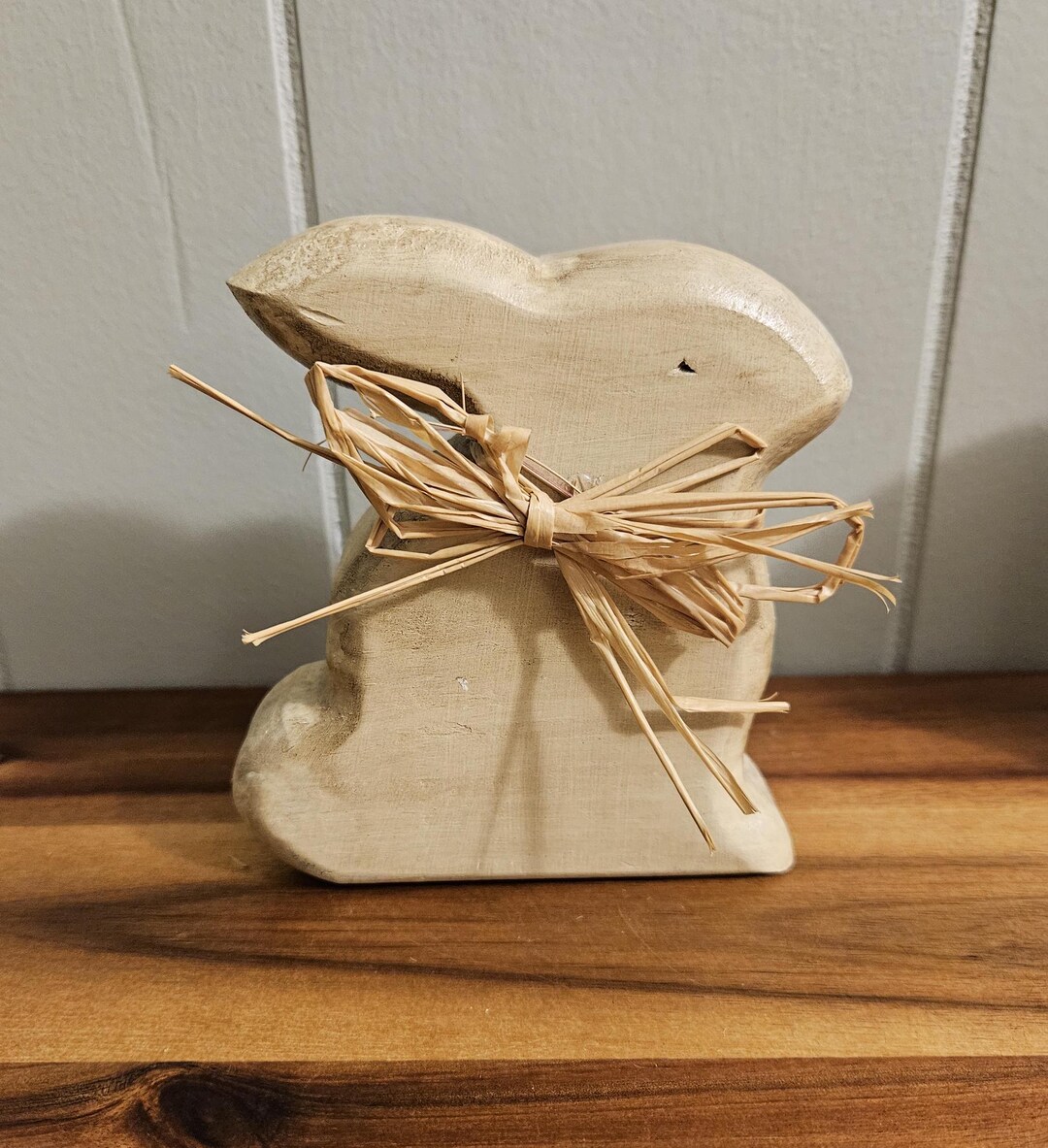 Primitive Artist Carved and Signed Wood Easter Bunny Rabbit With Straw ...