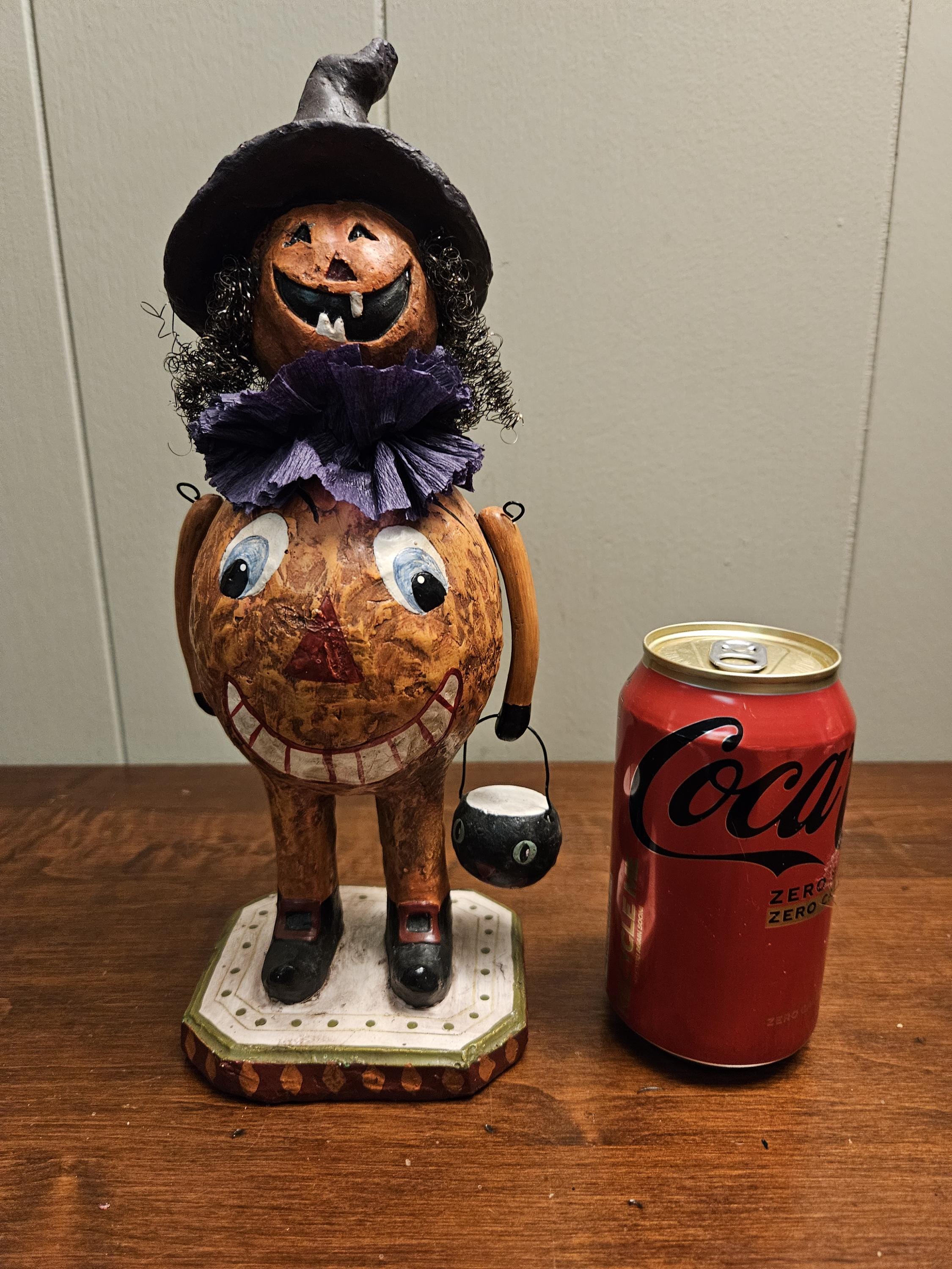 Halloween Vintage Folk Art, Hand Painted Pumpkin Witch Jack O' Lantern ...