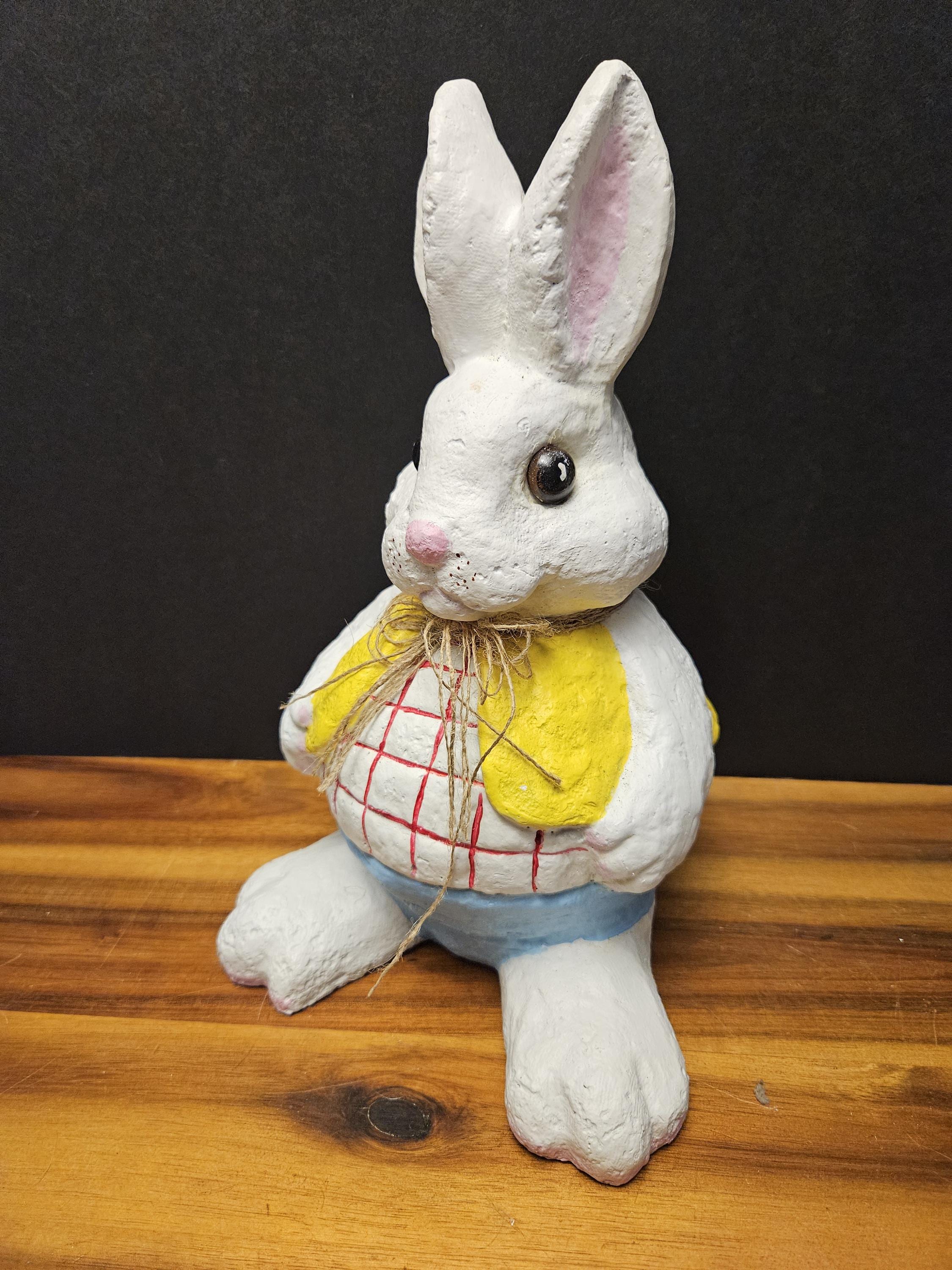 Plaster Rabbit Statue Large Vintage Primitive Chalkware Plaster Bunny Rabbit Easter Figure ...