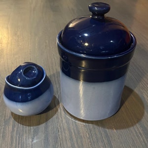 Sango Nova Blue Covered Stoneware Sugar Bowl & Cannister (Set of 2)