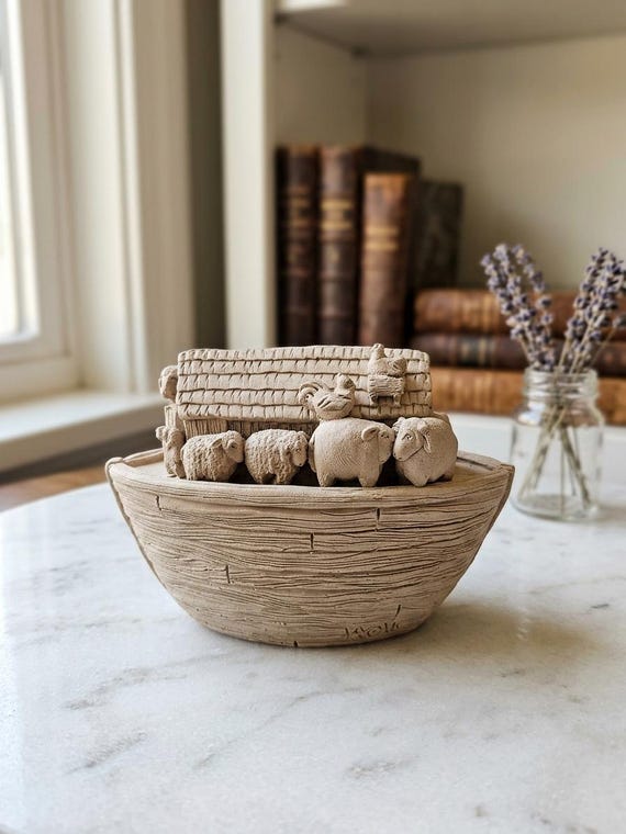 中国っぽい貝デザイン 彫刻 工芸品 置物 台座付き ノアの箱舟 - 動物（馬、豚、アヒル、鶏、羊、雄羊）をモチーフにした