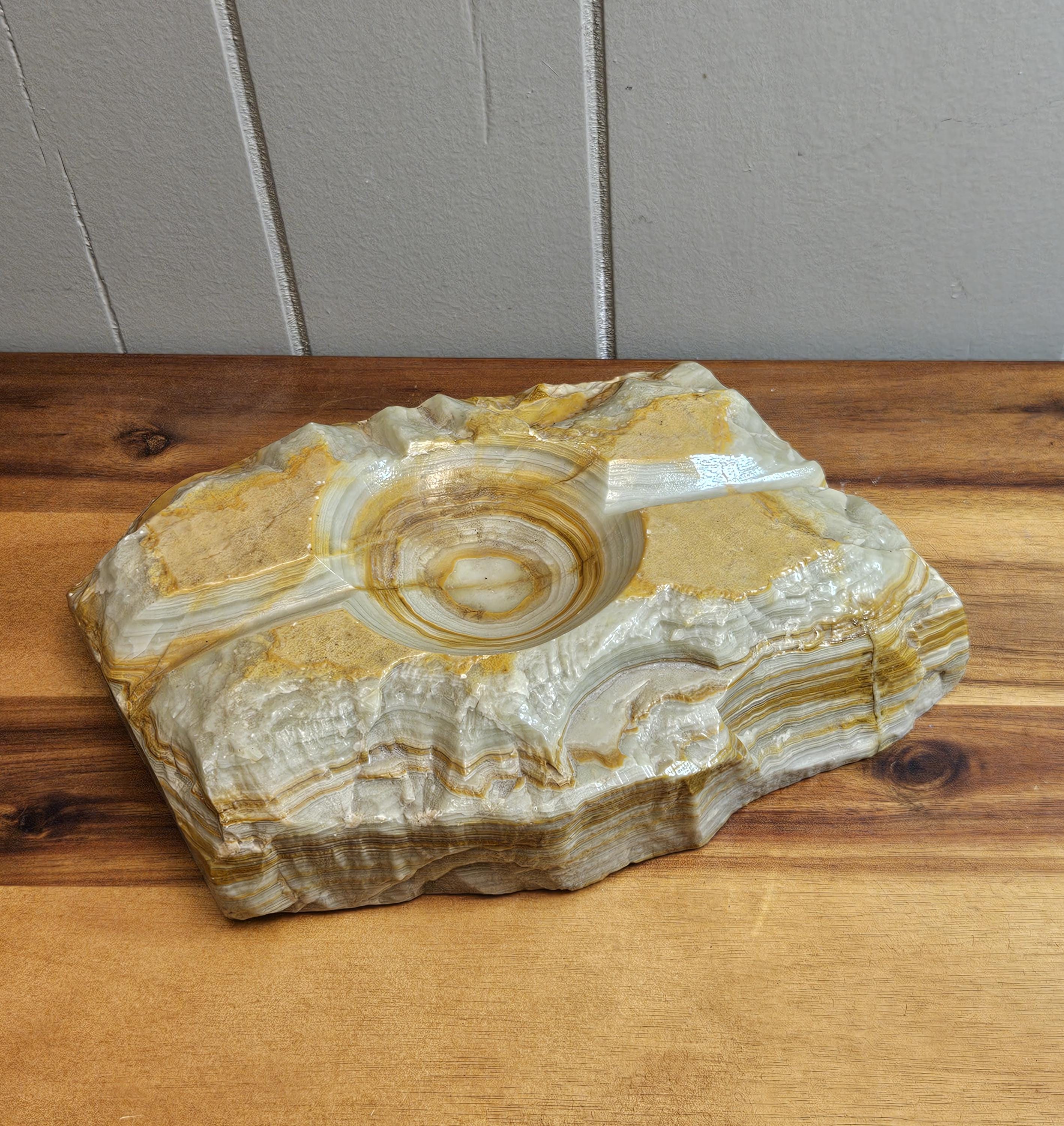 LARGE Hand Carved Vintage 1950's or 60's Marble Onyx Ashtray
