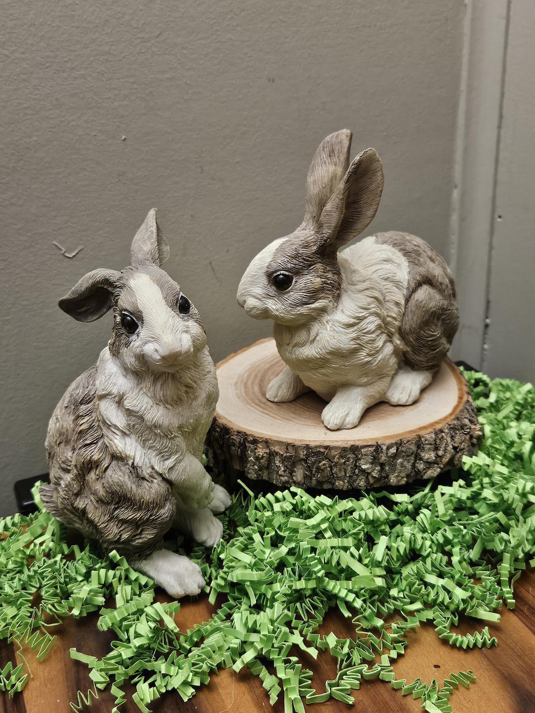 Pair of Sitting / Lying Rustic Brown & White Easter Bunny Rabbit ...