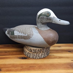 Antique Decoy Duck - Vintage mid 1900's Wood Widgeon Drake - Hand Carved Painted Wood - Weight Hardware Removed - 15"L x 7" H - Green Wing