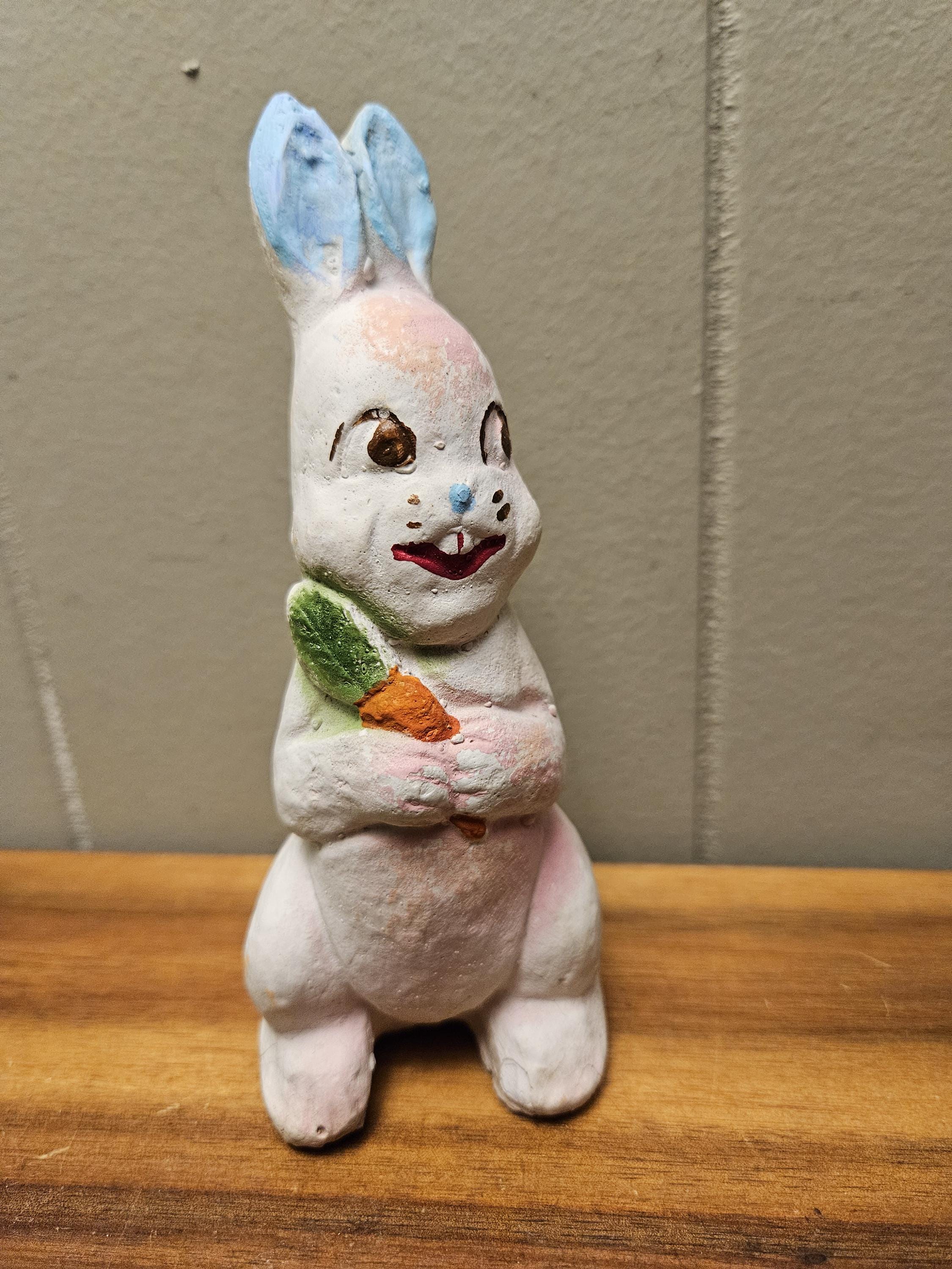 German Chalkware Easter Bunny 1940's Rabbit Holding Carrot
