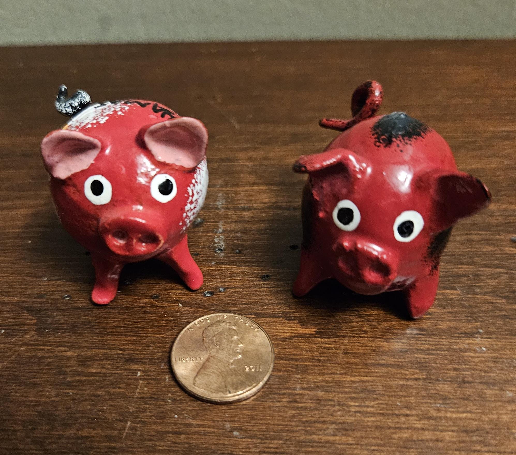 Artist Made / Formed Adorable Mini Red Pigs - Set of 2 Figures