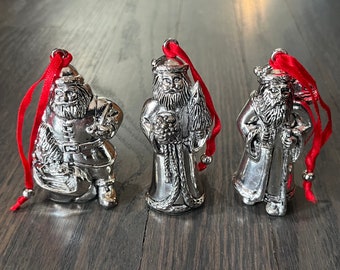 Home for the Holidays Silver Plate Santa Ornaments (Set of 3)