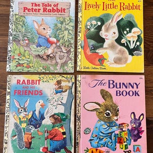 Little Golden Book Vintage Classic Children’s Books (4 Books) Peter Rabbit, Lively Little Rabbit, Rabbit & His Friends, The Bunny Book