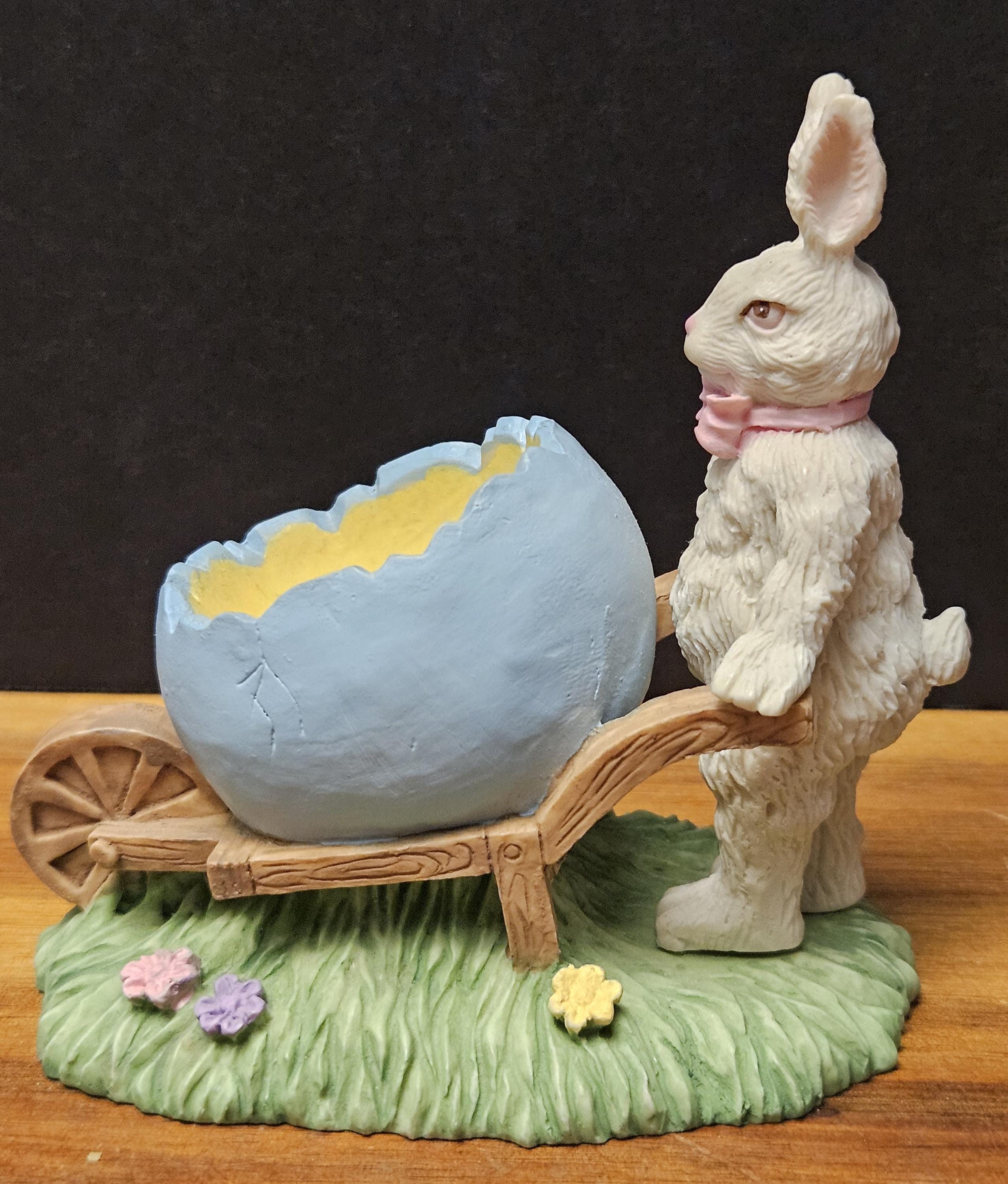 Vintage Dept 56 Hand Painted Whimsical Bunny Rabbit With Wheelbarrow ...