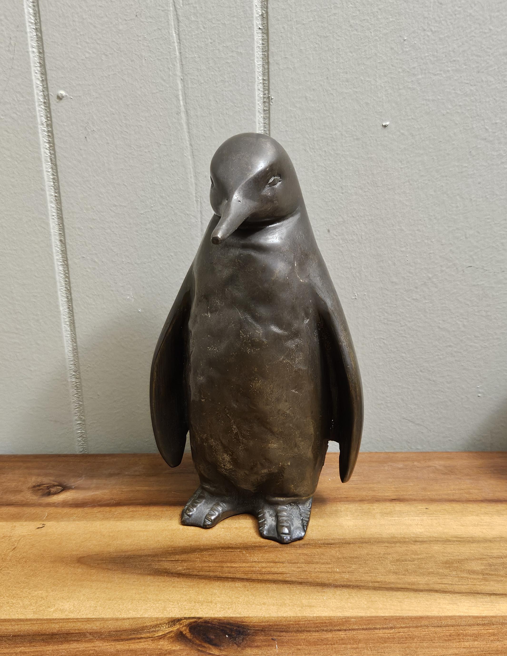 ヴィンテージ 鋳造ブロンズ ペンギン彫刻 ロストワックス技法