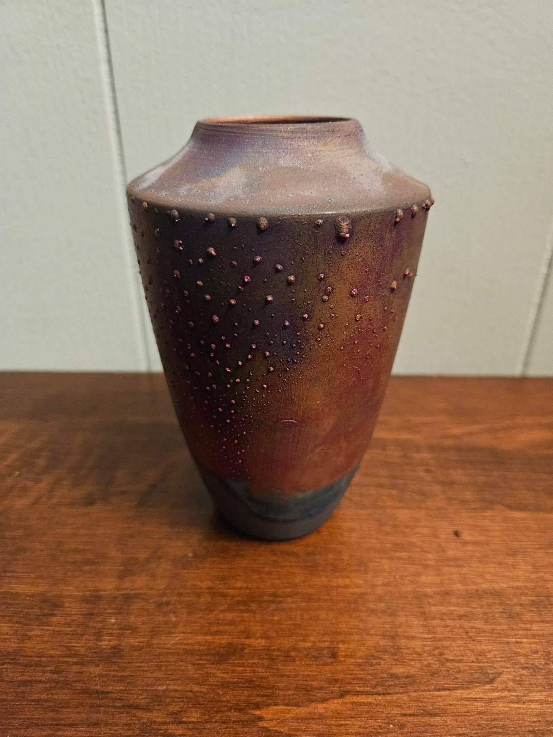 Raku Fire Glazed Pottery Vase - Hand Formed and Fired - Artist Signed ...
