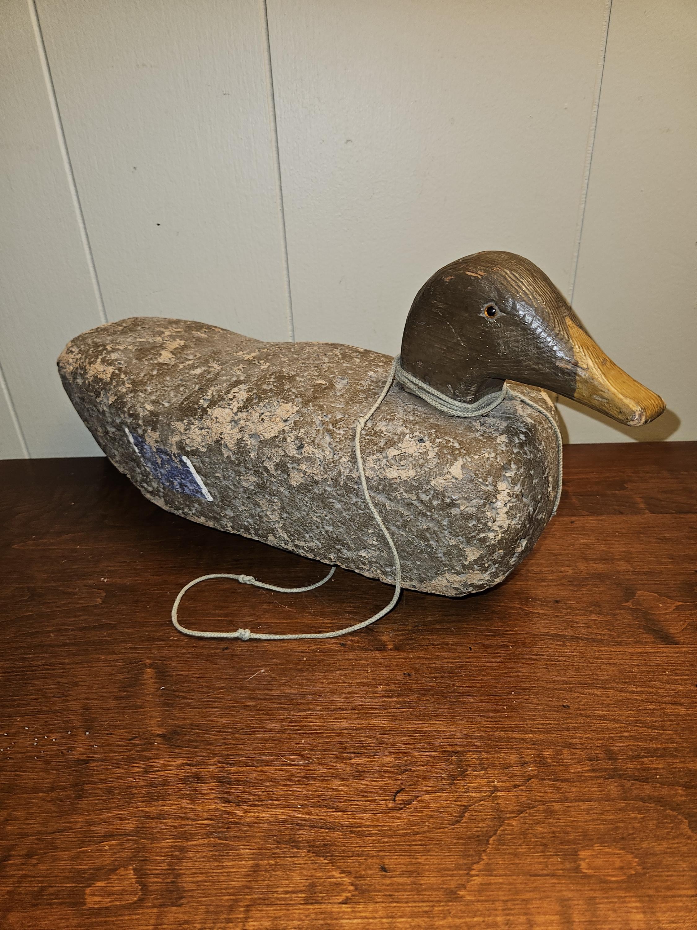 Vintage Early 1900's Solid Wood Mallard Duck Decoy Hand Carved