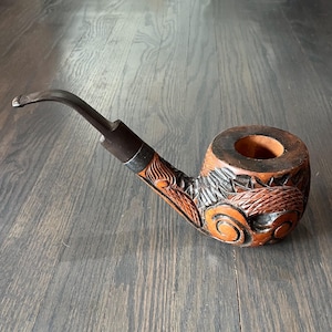 Rare Giant Hand Carved Wood Vintage Dragon Design Pipe