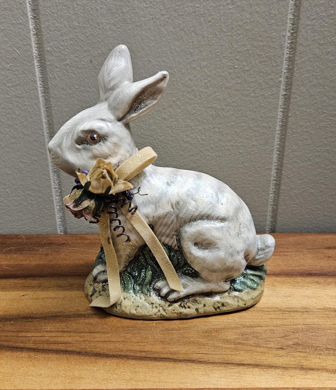 Plaster Rabbit Statue Vintage Primitive Hand Painted Chalkware Plaster Bunny Rabbit With ...