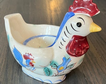 Collectible Vintage Nasco Hand Painted Ceramic Rooster Gravy Boat with Ladle