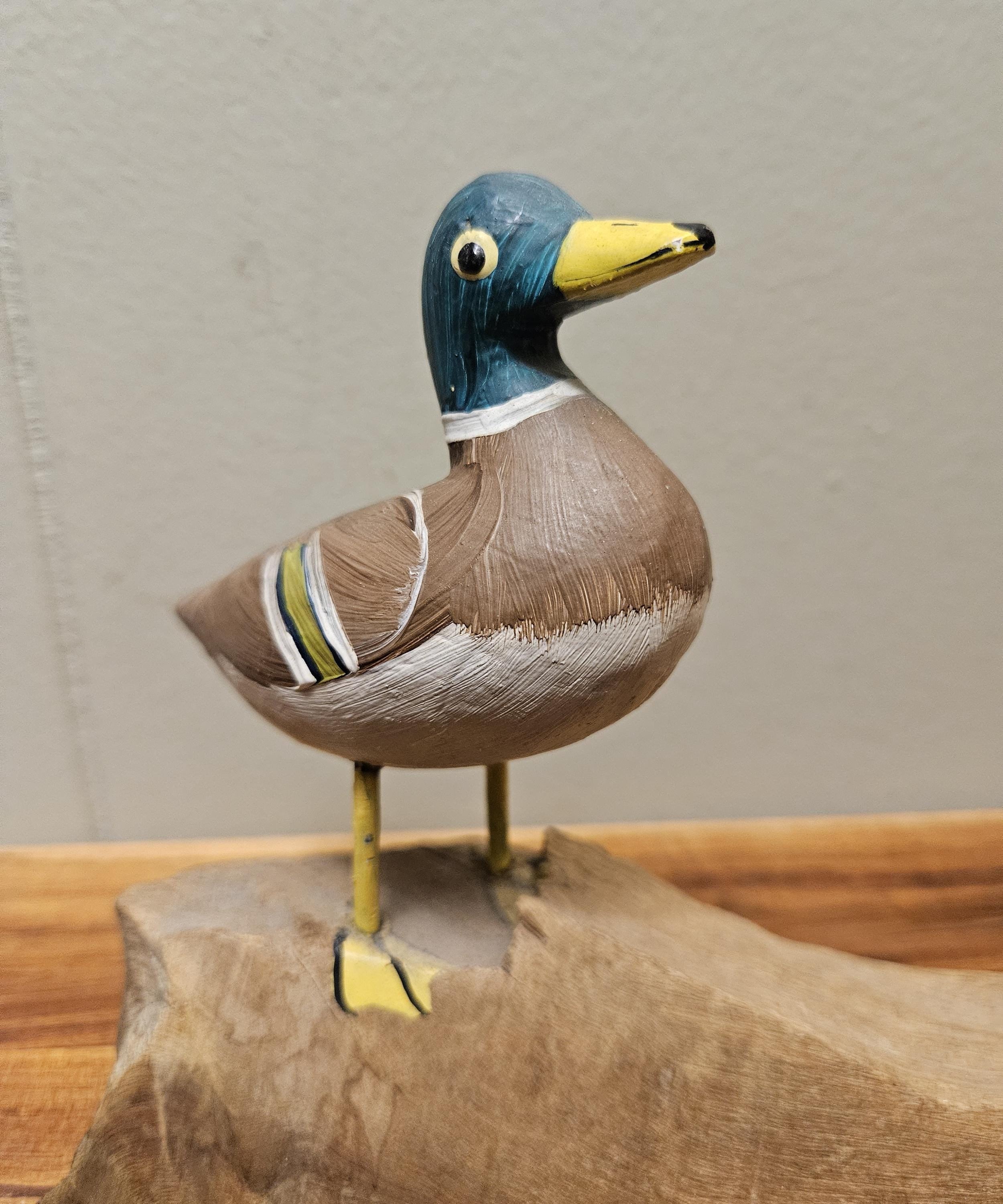 Adorable Whimsical Mallard Duck Wood Carving - Hand Carved and
