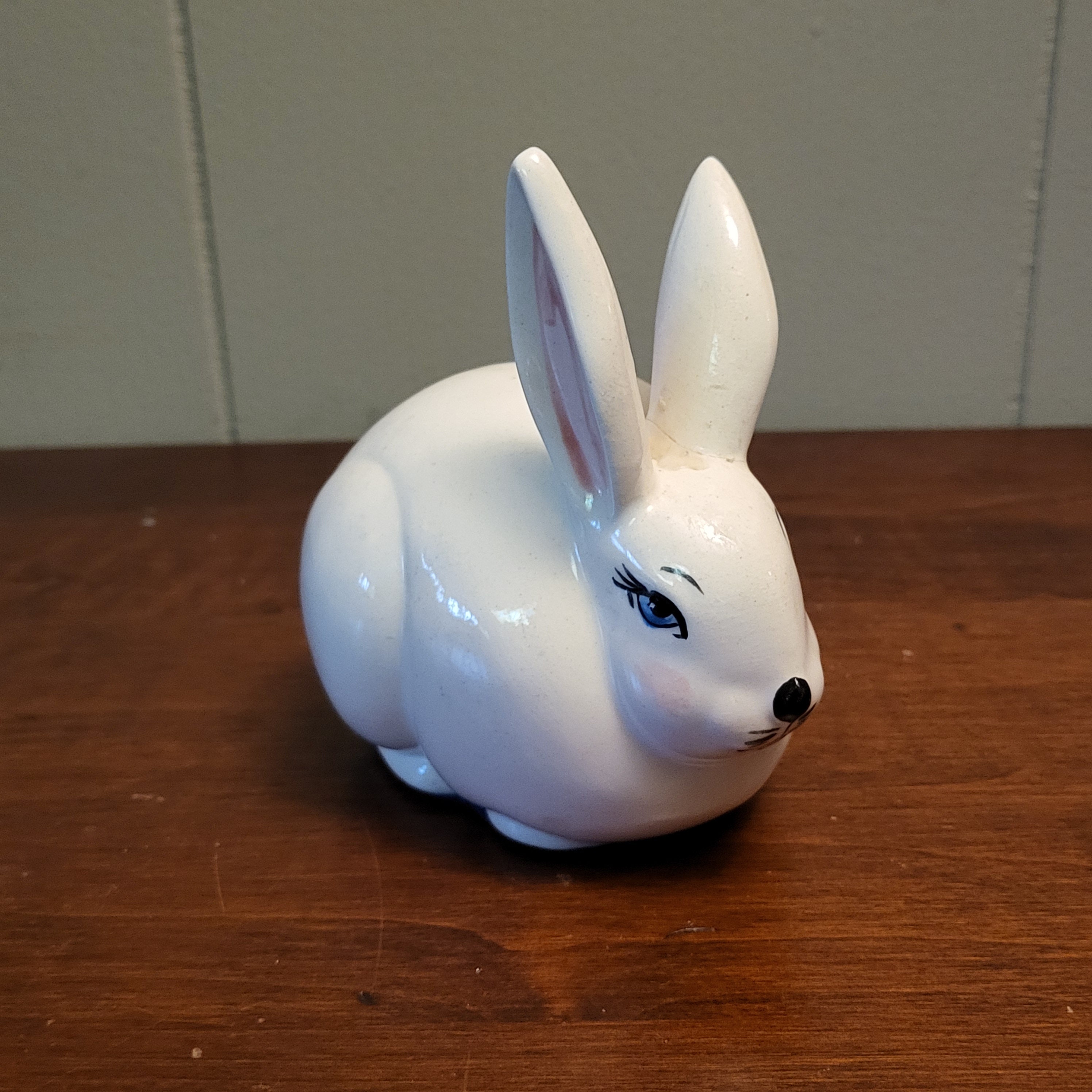 Adorable Chubby Bunny Rabbit With Blue Eyes Figurine 4.5