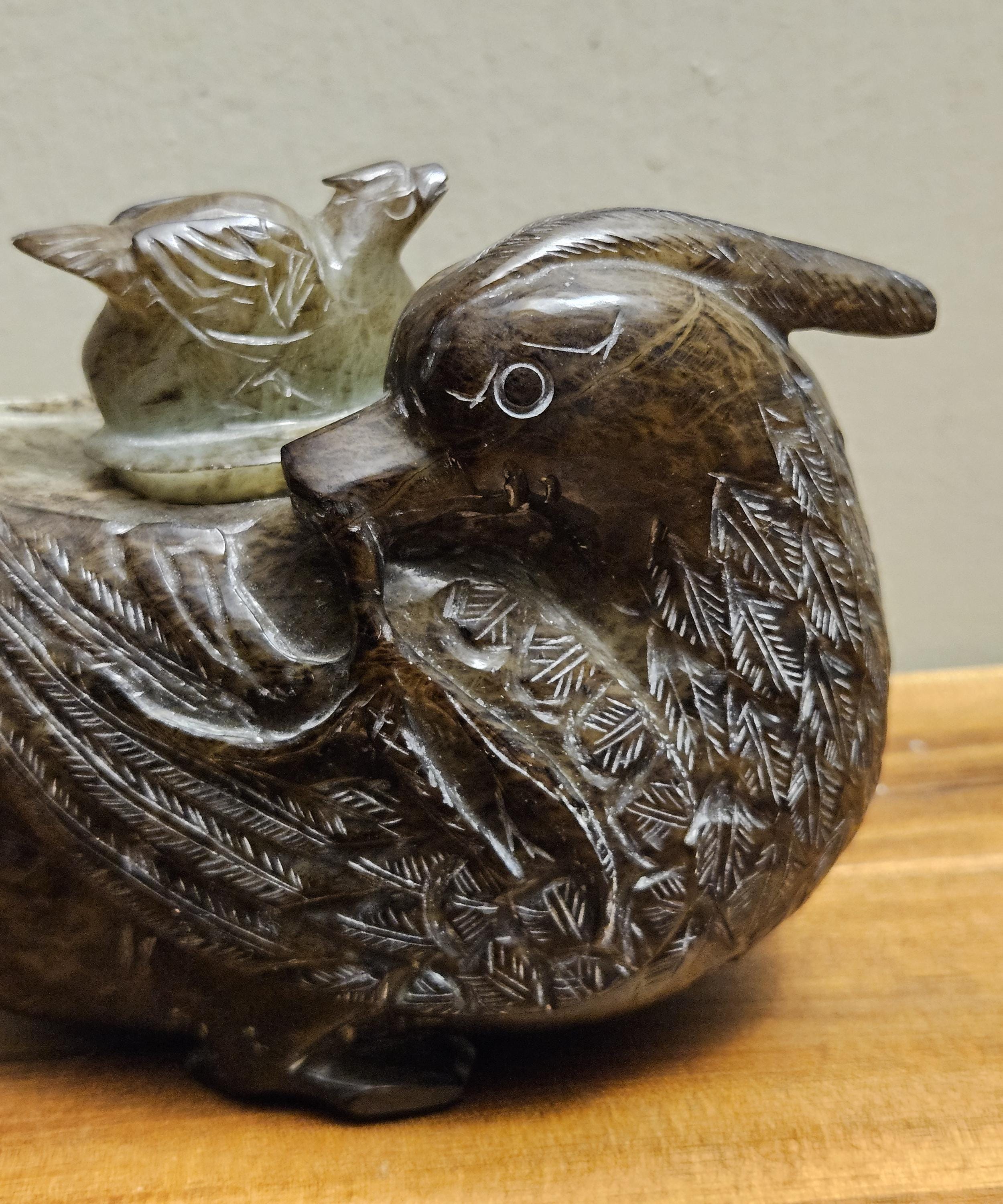 翡翠 ヴィンテージ 中国手彫り 翡翠 アヒル / エキゾチックな鳥 水差し