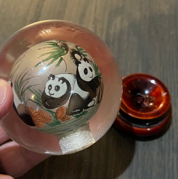 Panda Bear Reverse Hand Painted Vintage Crystal B… - image 4