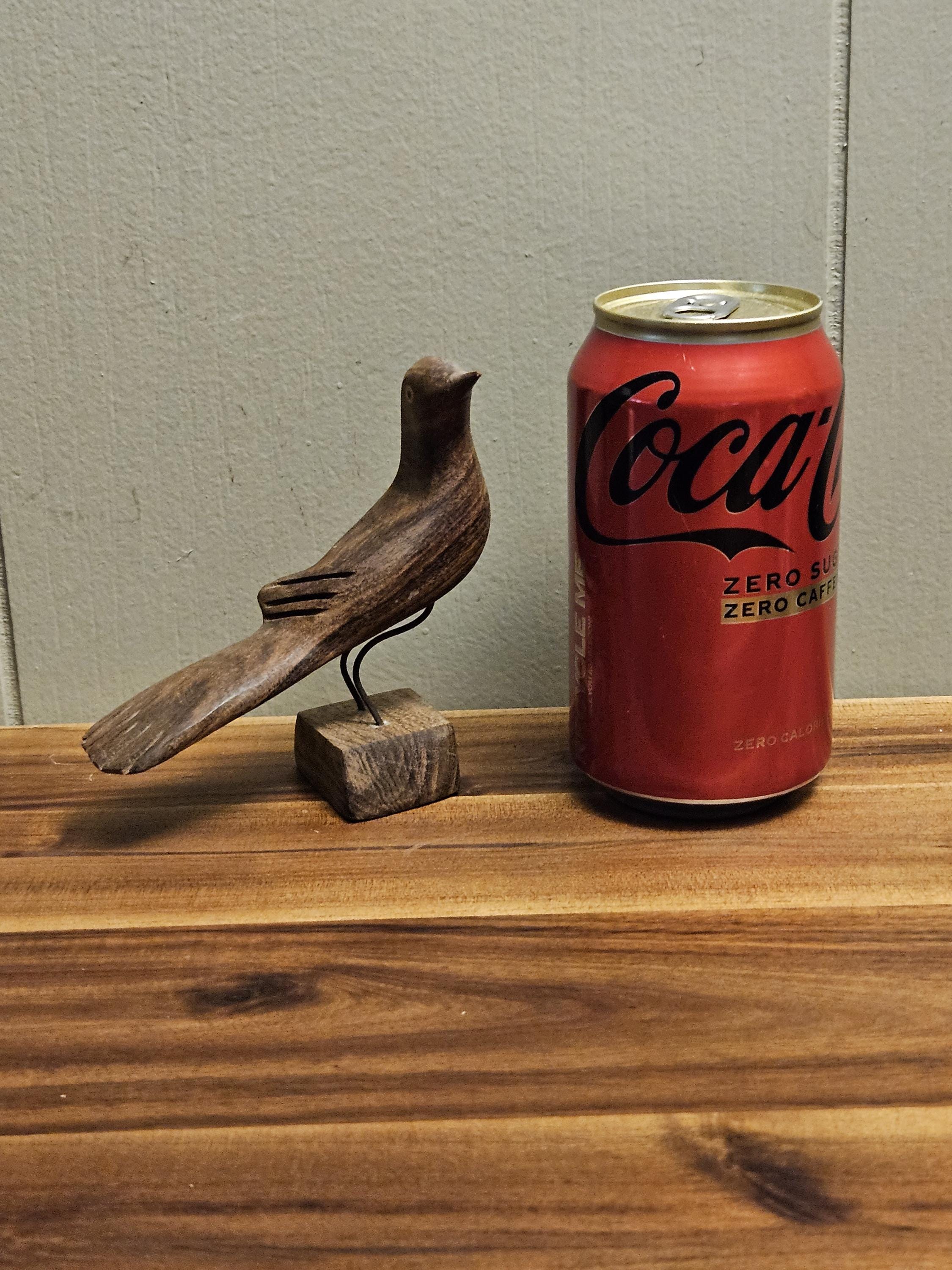 Hand Carved Solid Wood Bird Sculpture With Wire Legs and