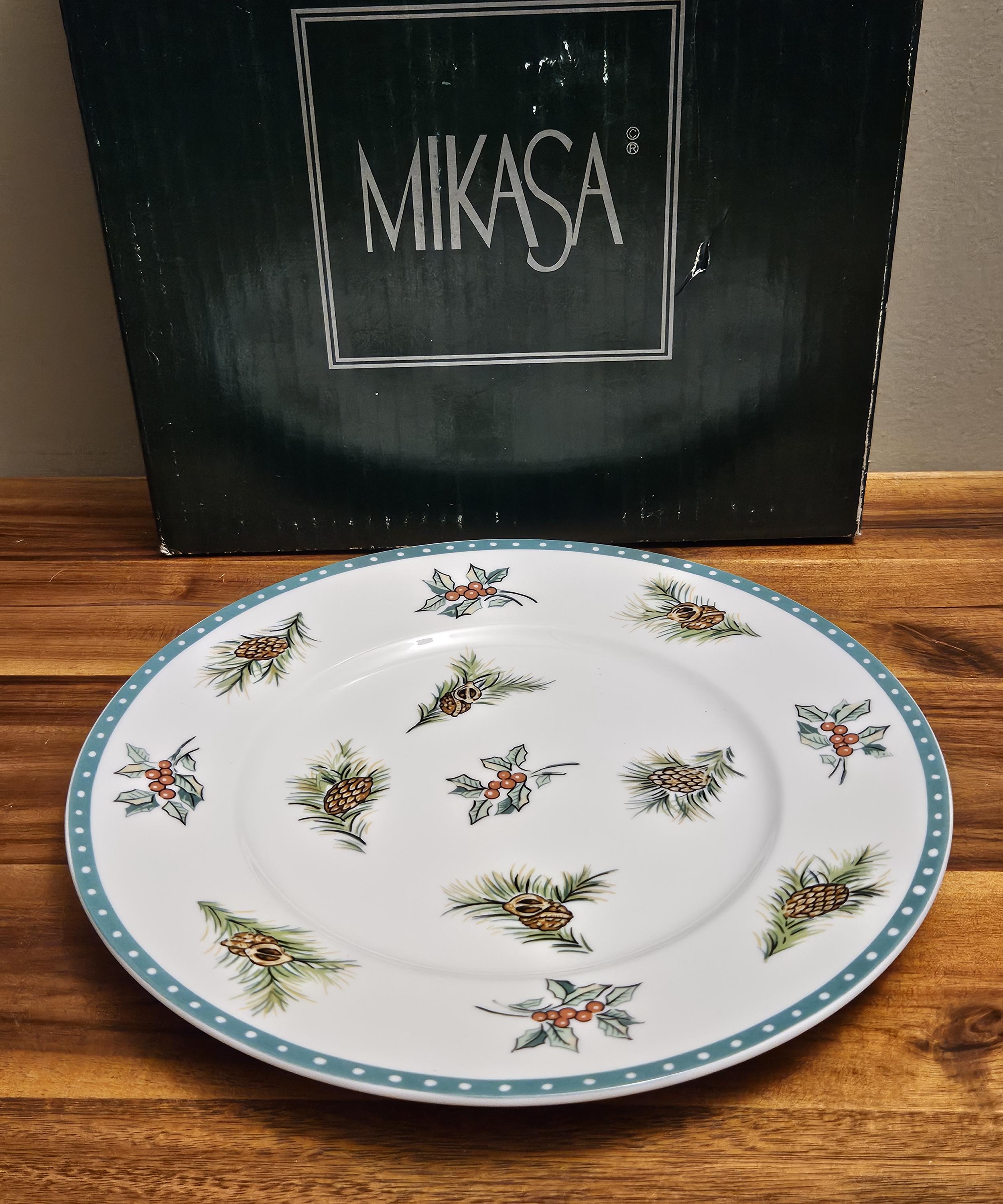 Christmas Wish Vintage Pine Cone and Holly Berry Design Mikasa