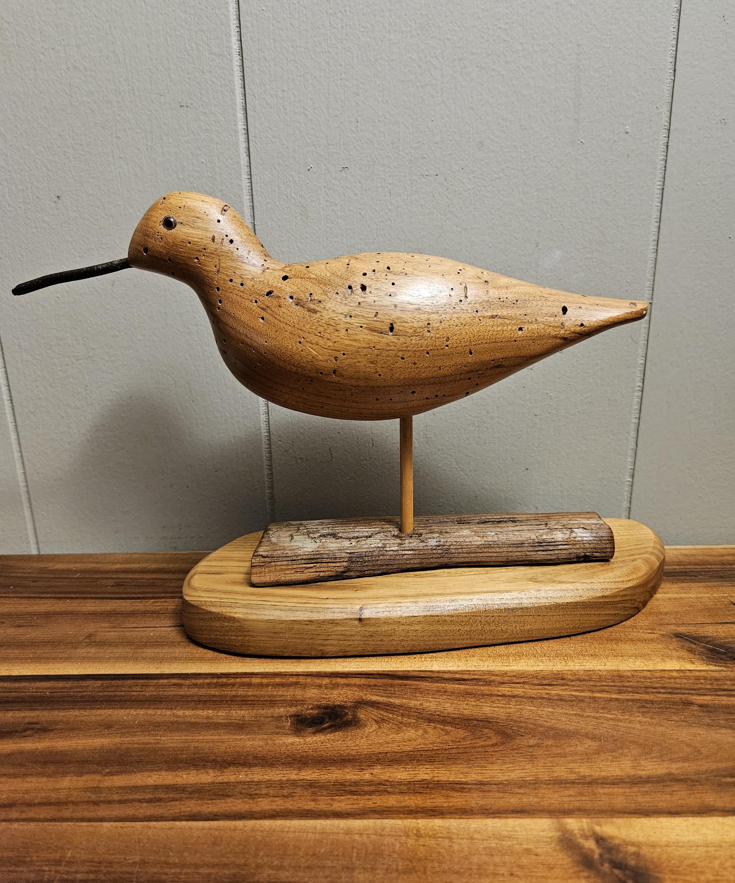 Artist Carved and Stained Folk Art Sandpiper Duck Decoy - Natural