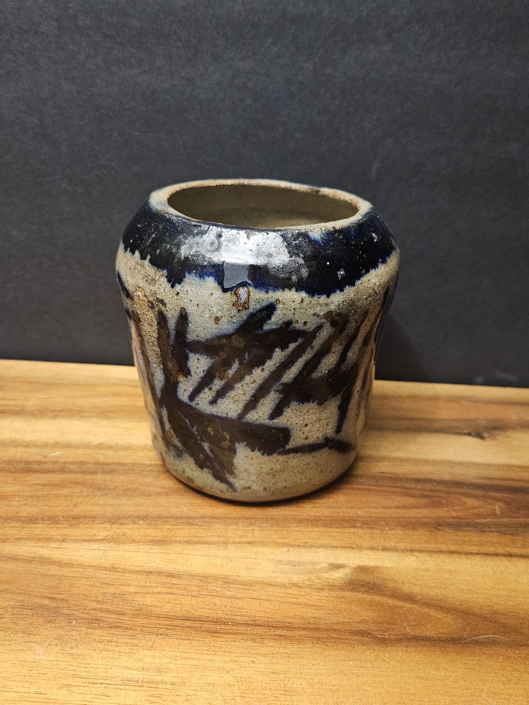 1970s Mid Century Blue Drip Glaze Ceramic Pottery Vase / Modernist ...