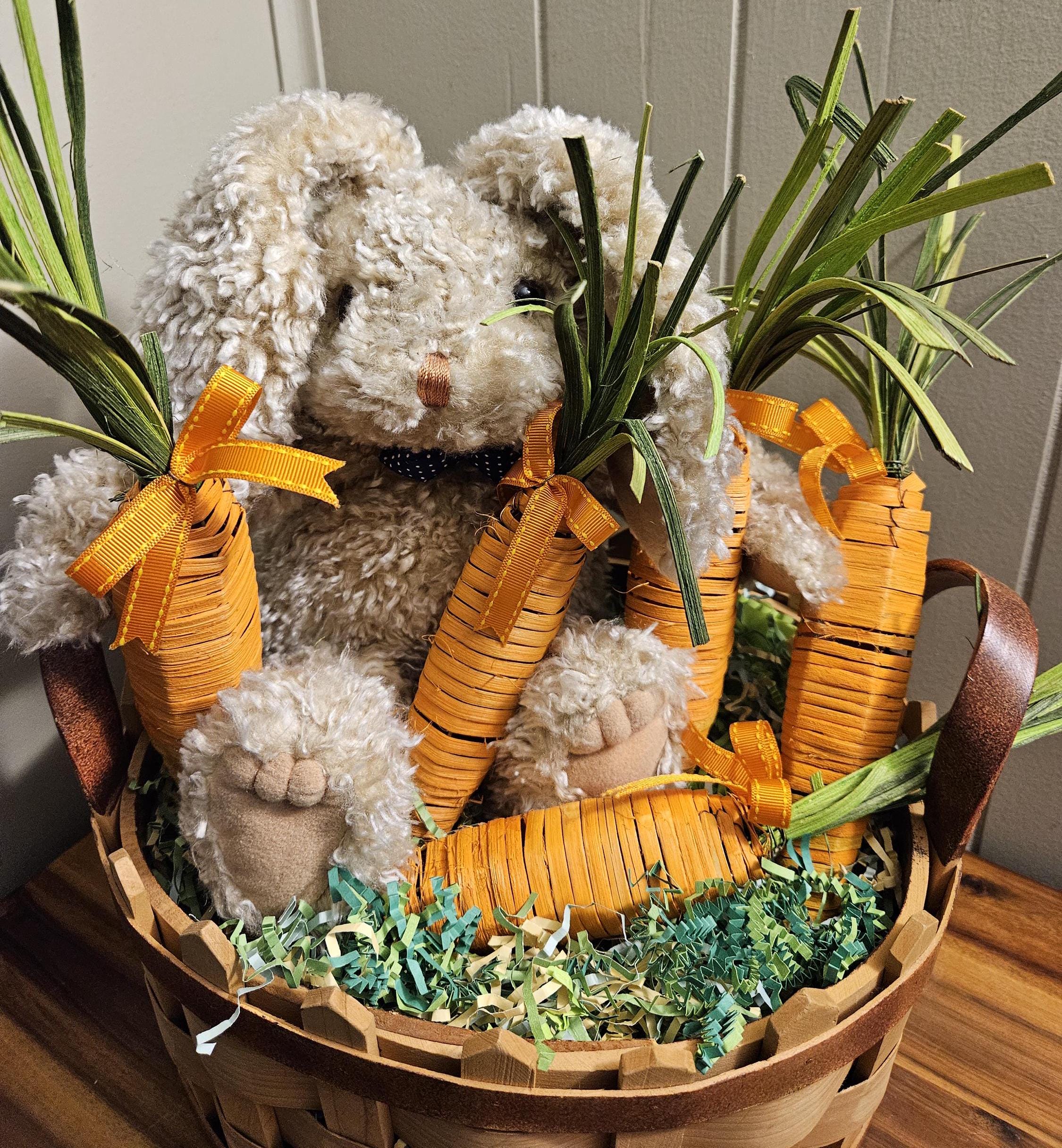 Cestino Da Appendere A Forma Di Coniglio – Decoro Pasquale In Rattan Per Interni Ed Esterni, Porta Uova E Fiori