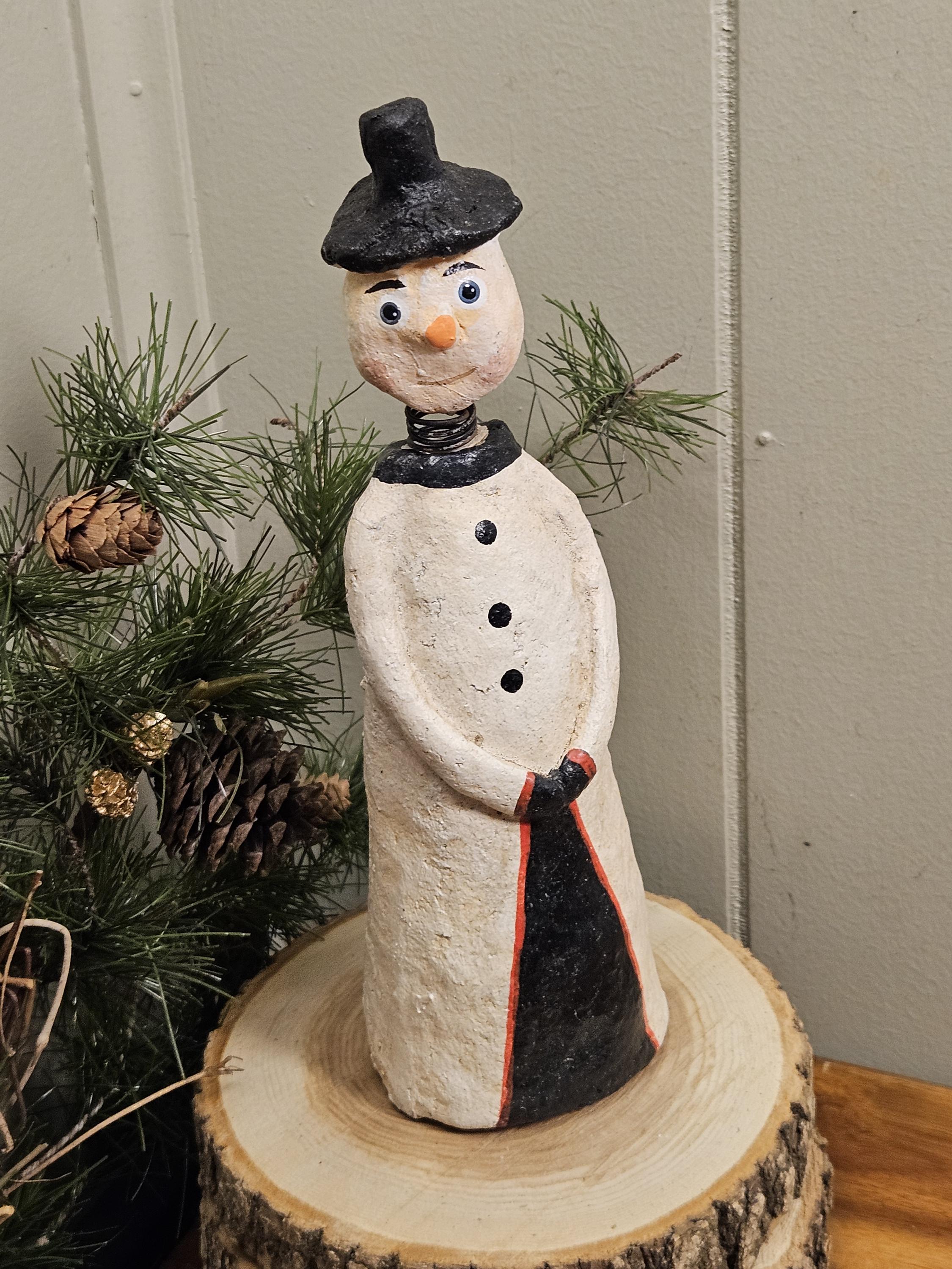 Vintage Snowman Bobblehead Bobbler Papier Mache Chalkware Hand