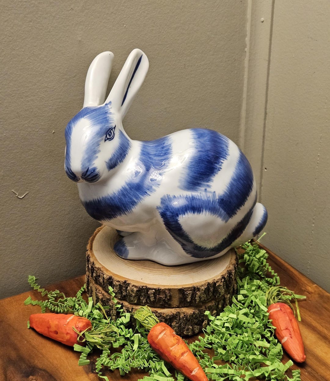 Porcelain Chinese Pattern Rabbit Large Blue & White Porcelain Bunny Rabbit Figurine - Hand Painted ...