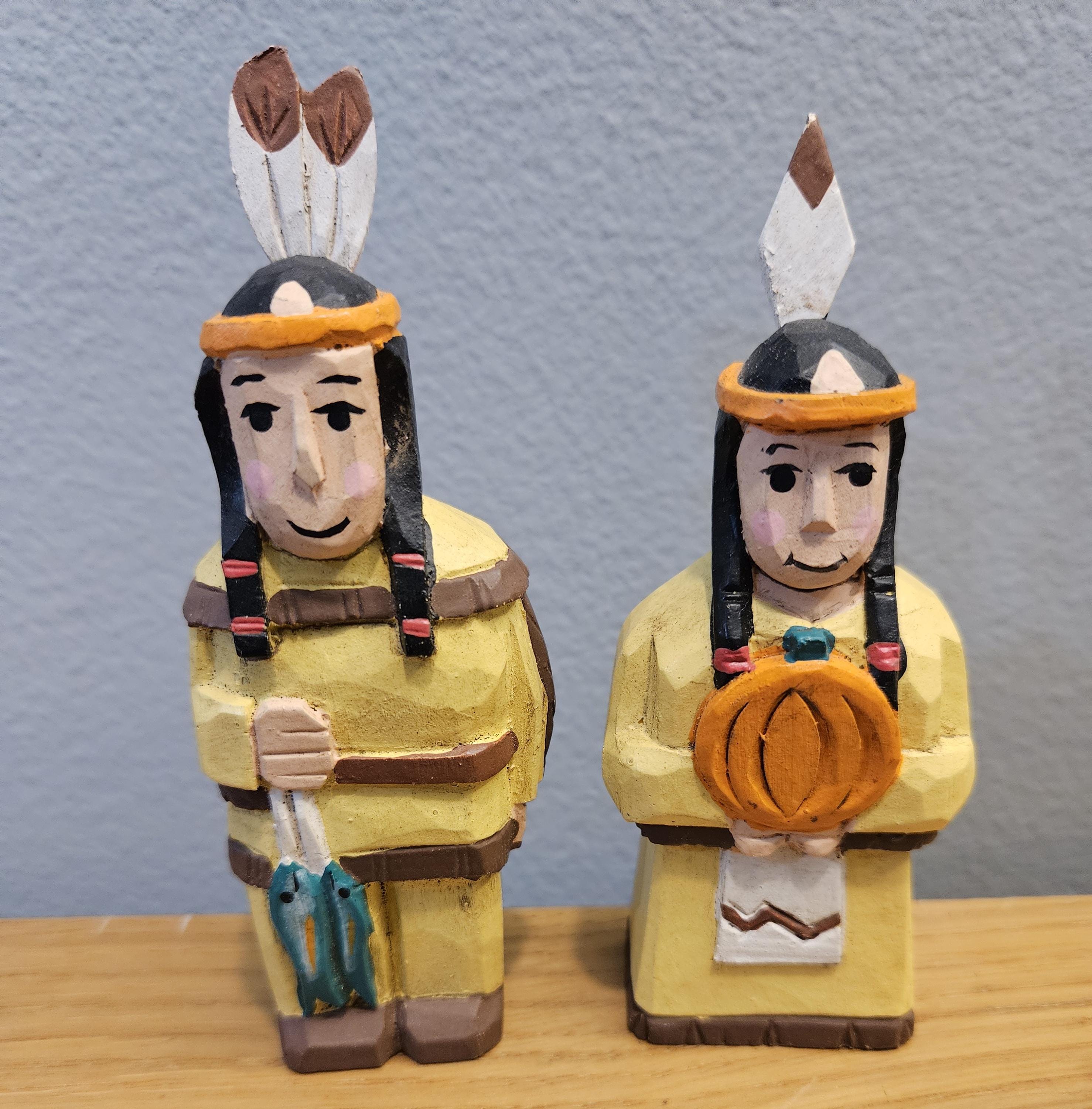 Native American Indian Couple Rustic Wood - Artist Carved and