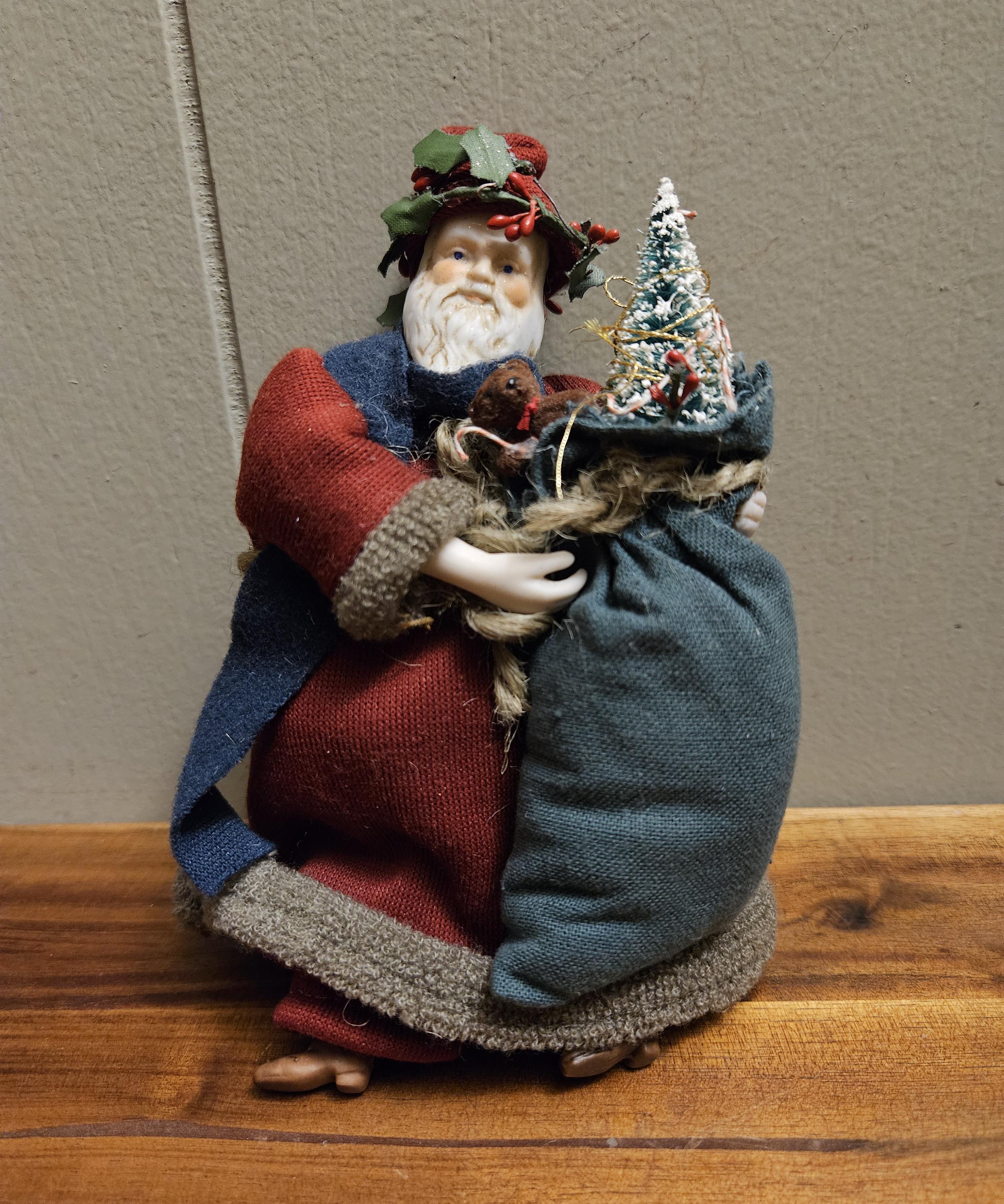 Artist Made Vintage Santa Doll / Figurine With Porcelain Face