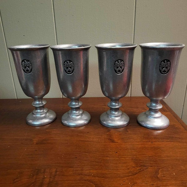 Set of 4 Wilton Armetale Pewter-Like Finish 7” Tall 1970’s Goblet with Crest