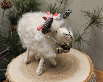 Artist Made Felted Real Wool Ram / Sheep - Wired Horns, Legs With