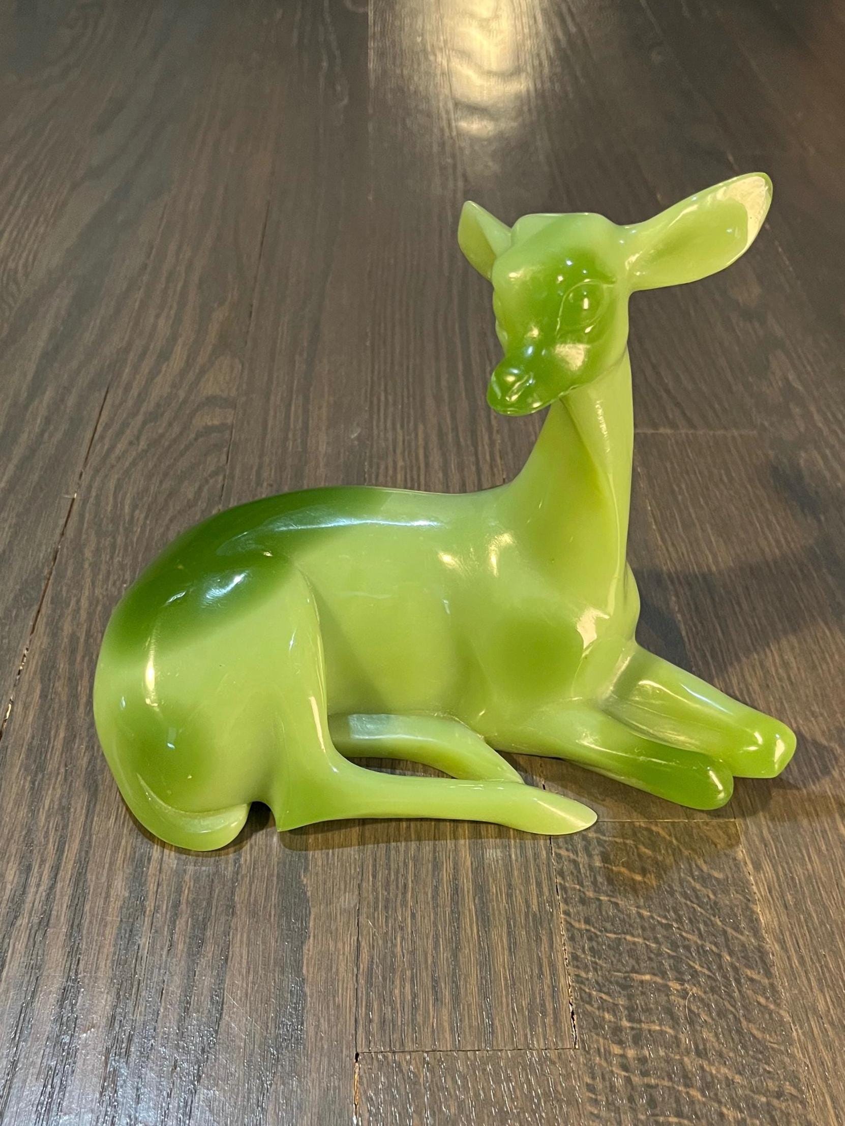 Rare Ruggeri Faux Jade Vintage Large 8” Green Deer Statue, Wony