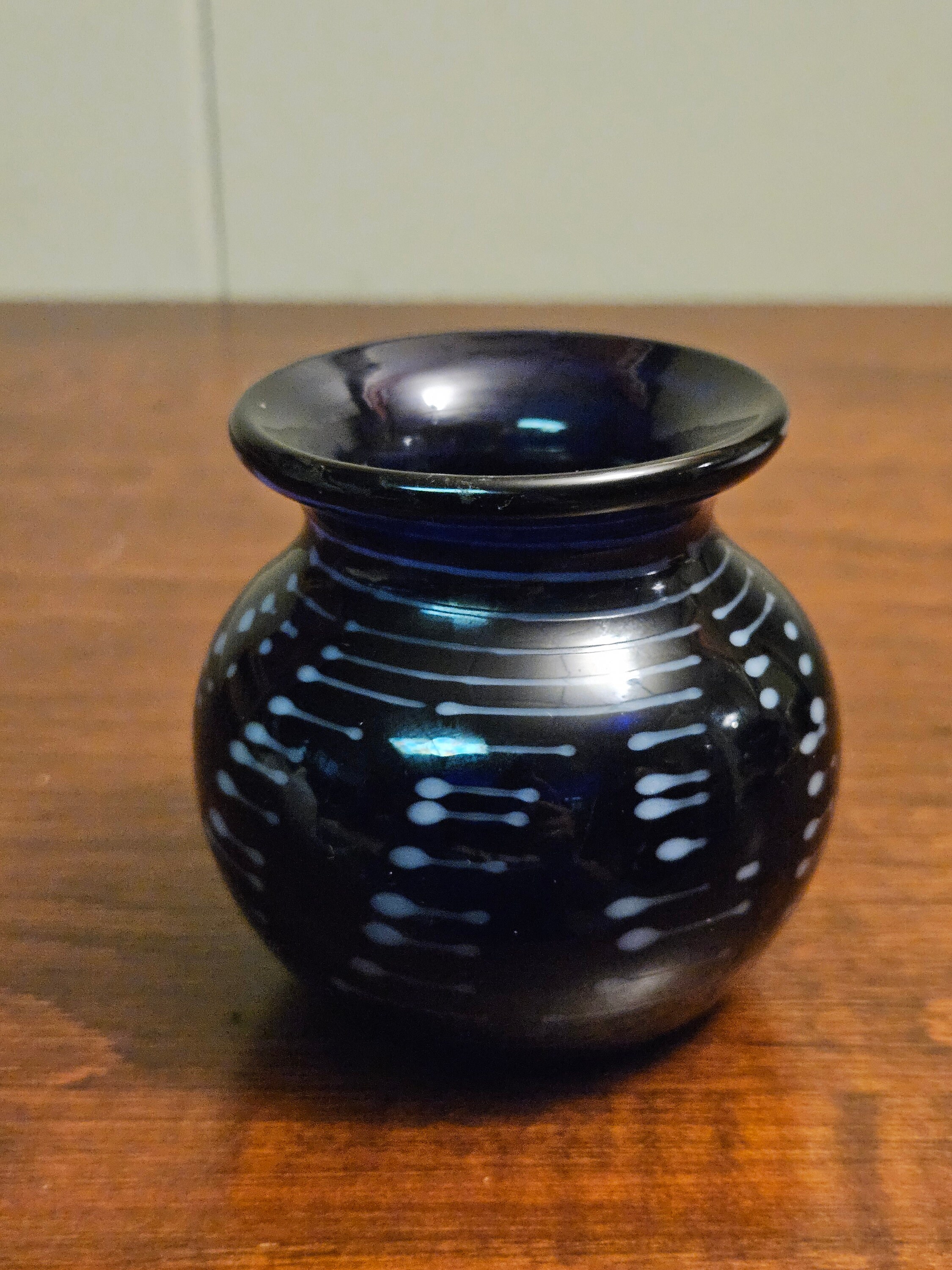 Cobalt Blue and White Bud Vase Hand-blown Studio Fused Art Glass ...