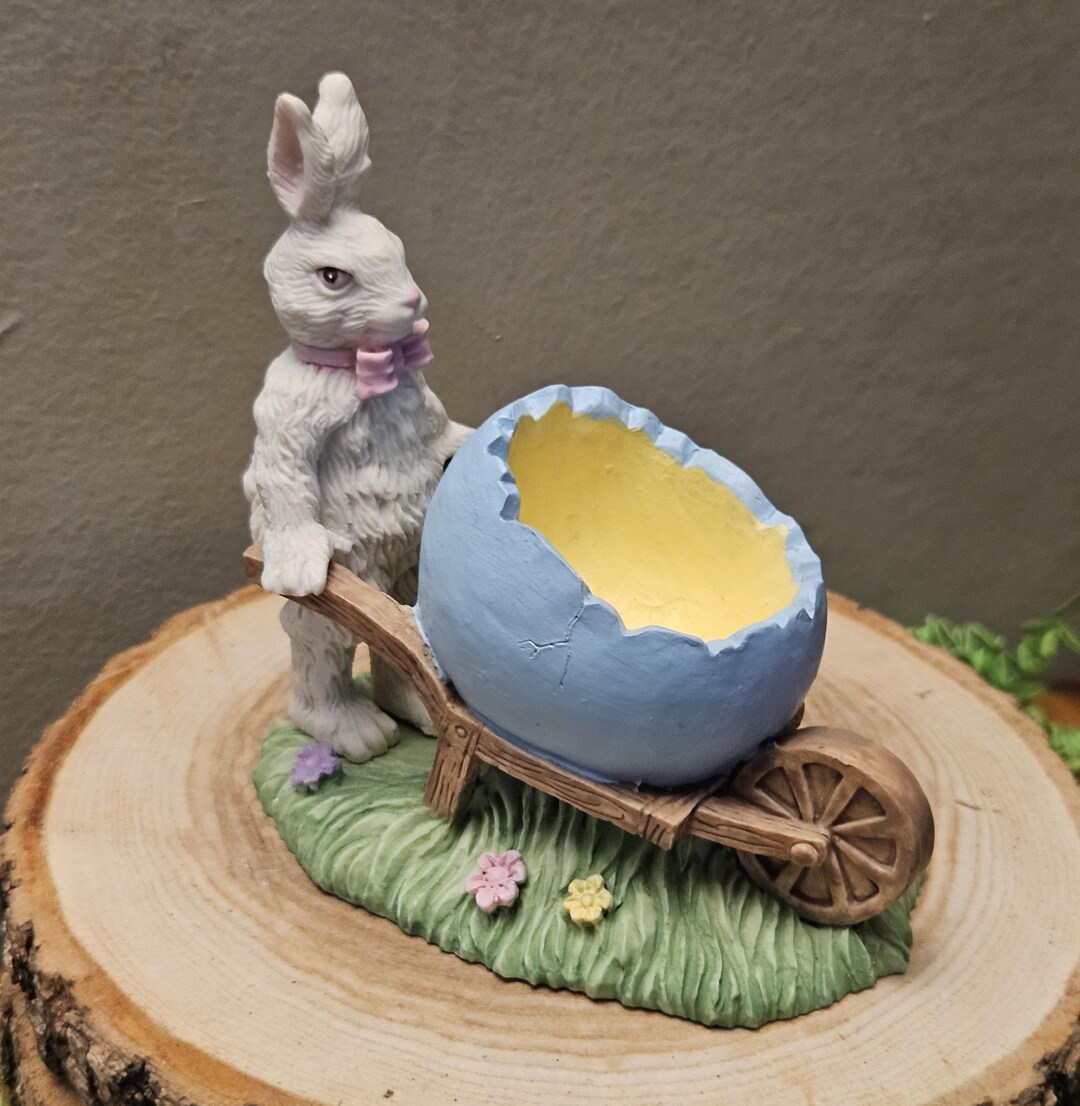 Vintage Dept 56 Hand Painted Whimsical Bunny Rabbit With Wheelbarrow ...