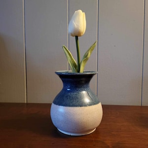 Blue Glazed Vintage Pottery 5” Vase Signed by Artist