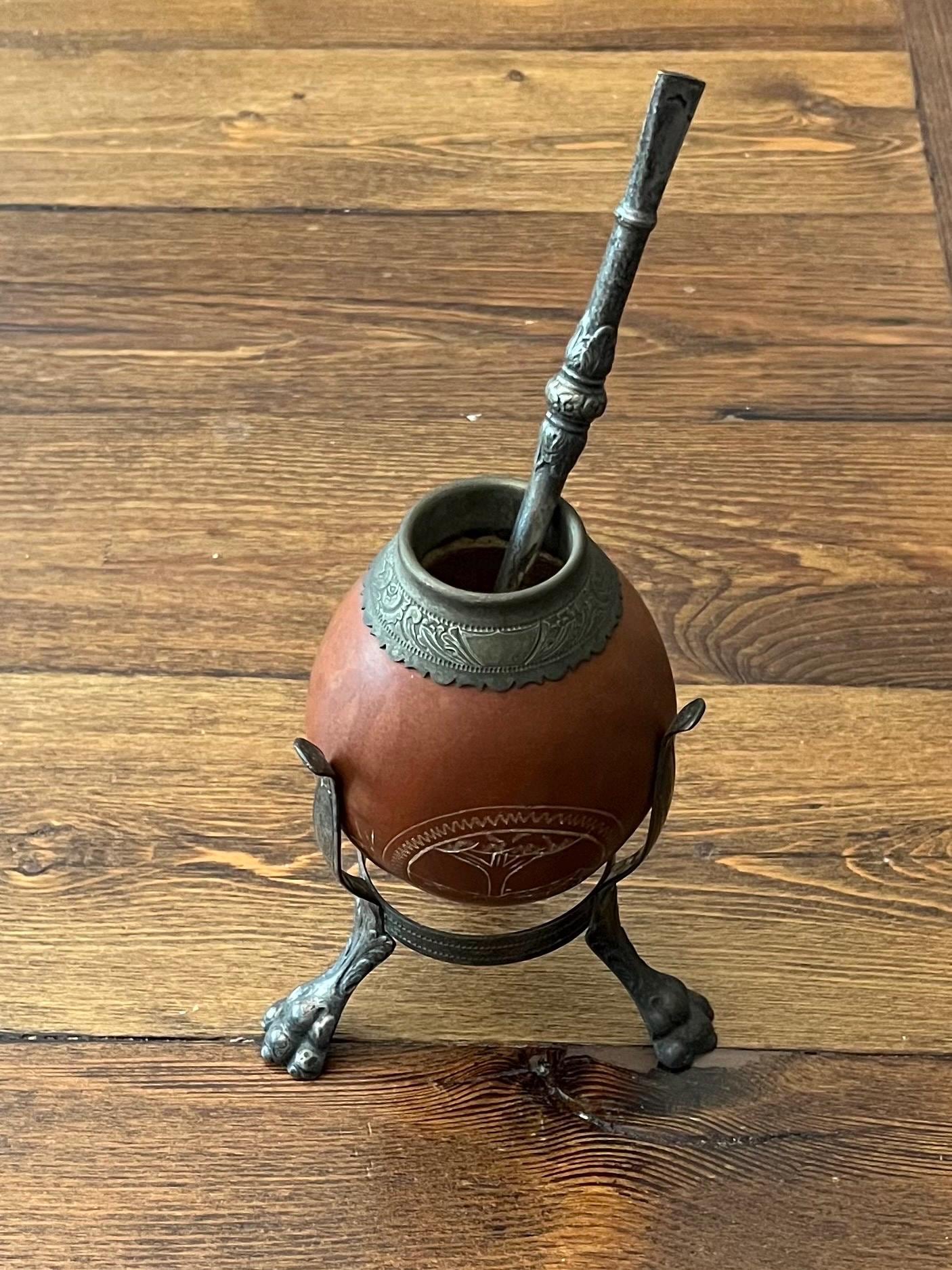 Maritza Fiera boliviana Mate legno Cup e metallo Bombilla Straw
